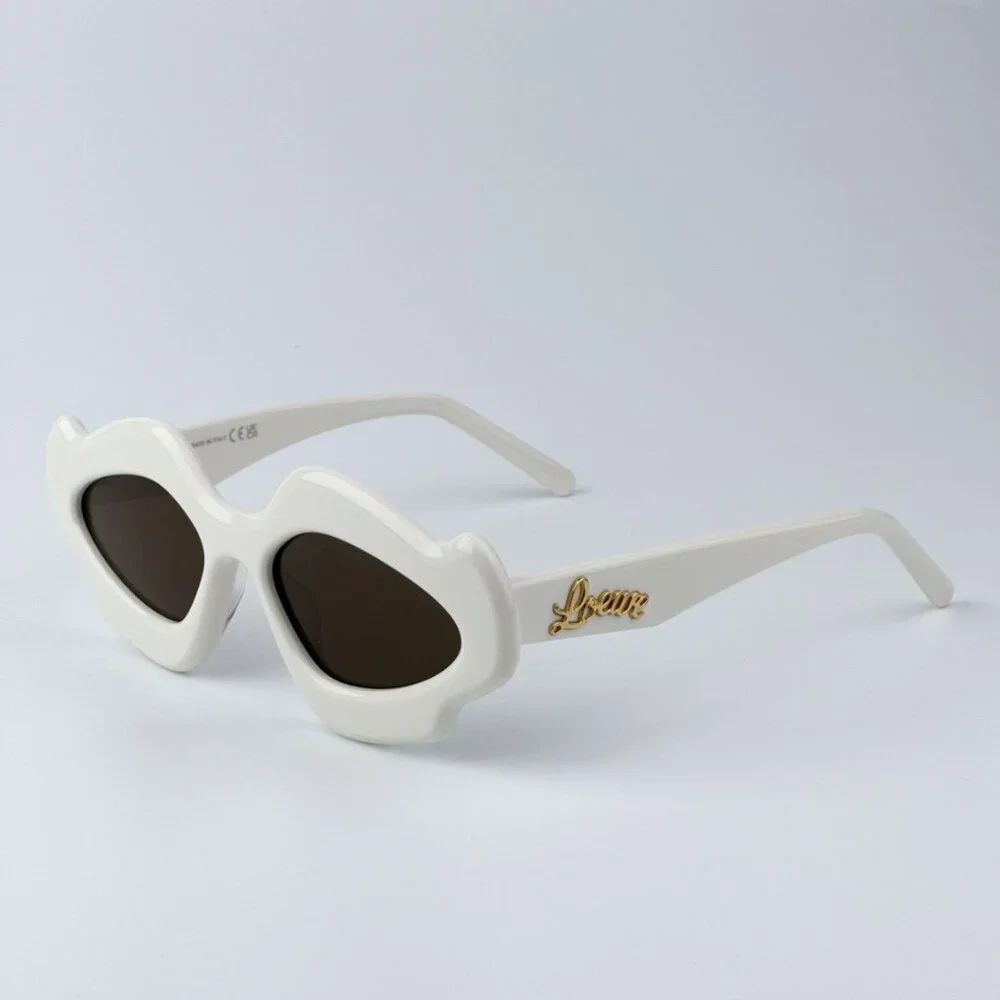 Loewe Men BRAND NEW Sunglasses LW40109U 21E CURVY Shiny Ivory Brown Geometric